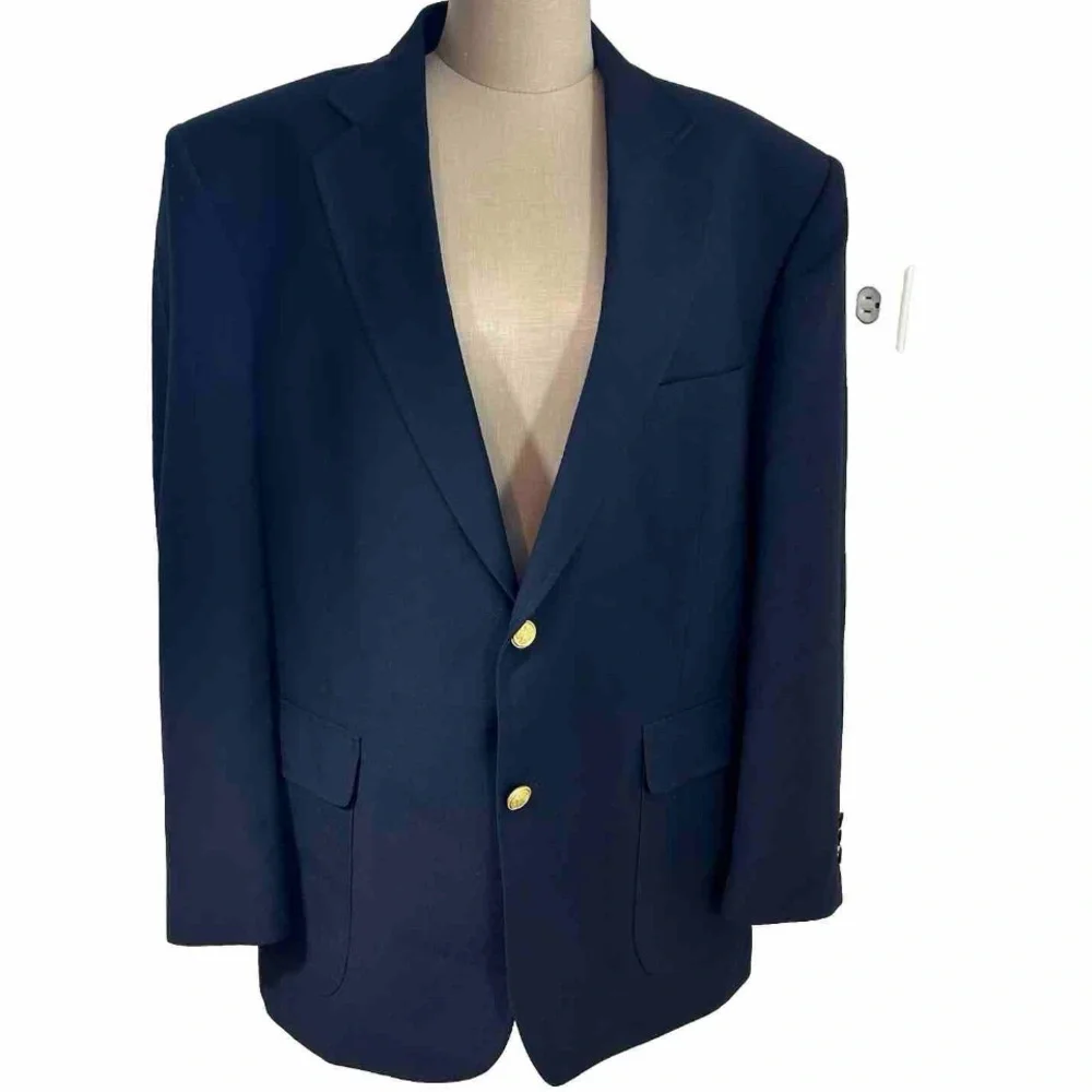 David Taylor 42R Blazer Wool Blend Navy Blue Gold Button Lined‎ Vented Nautical